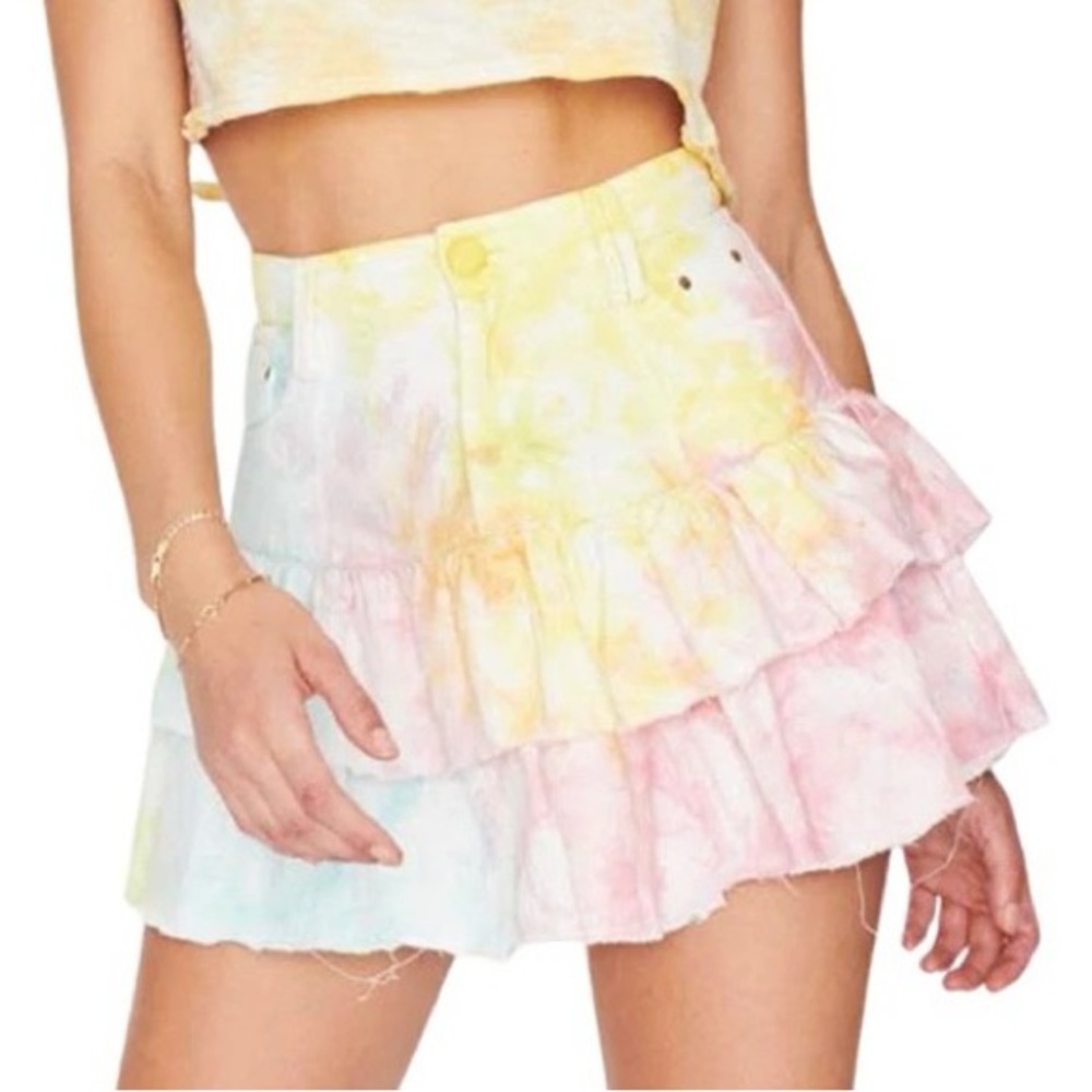 LoveShackFancy Tie Dye Landen Denim Mini Skirt Size 4